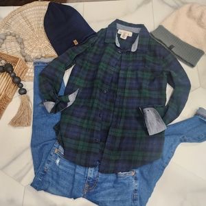 [ H&M L.O.G.G] boys size 8-9 blue&green tartan plaid long sleeve button up shirt